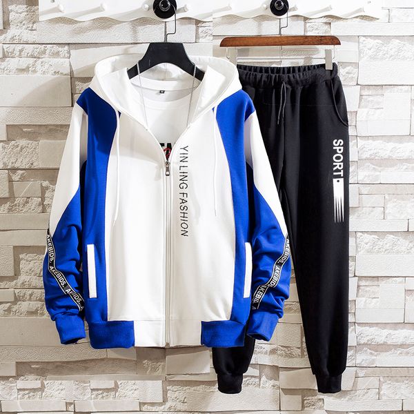 

2021 new tracksuit men sets south korean spring hoodie fashion casual sportswear sweatshirts+pants suit jogger sweatsuits xesr, Gray