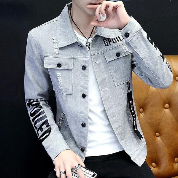 

men's jackets 2021 men's handsome thin jacket slim denim personalized versatile, Black;brown