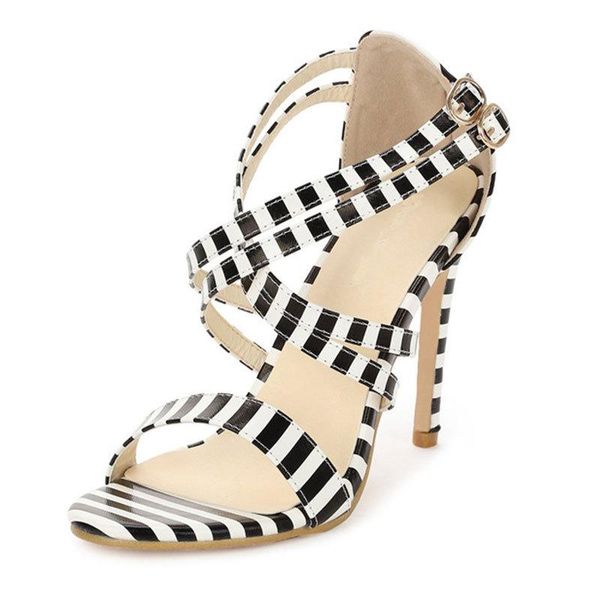 

sandals european and american fashion fish mouth thin heel high women's sandals, personalized cross strapping shoes, Black
