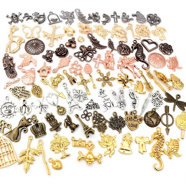 

charms 30pcs mixed styles animal heart leaf flower crown pendants diy jewelry findings for necklace bracelet making accessories, Bronze;silver
