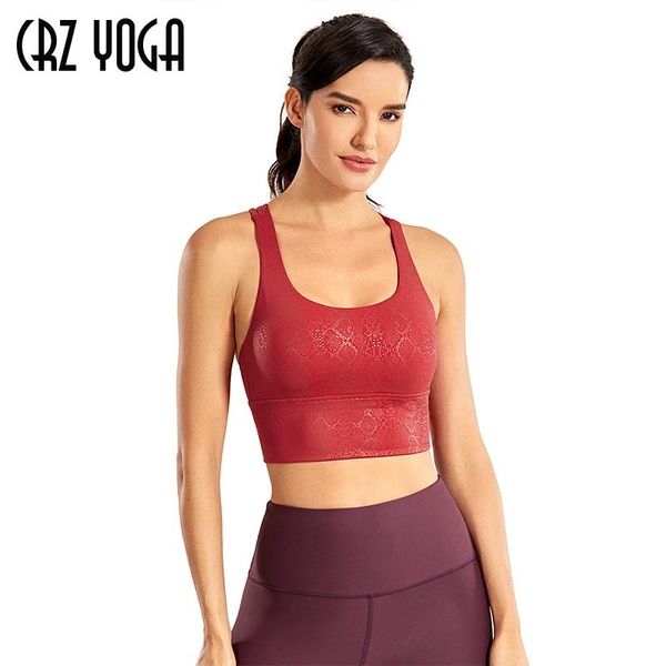 

crz yoga women's longline coated faux leather strappy sports bra, White;black