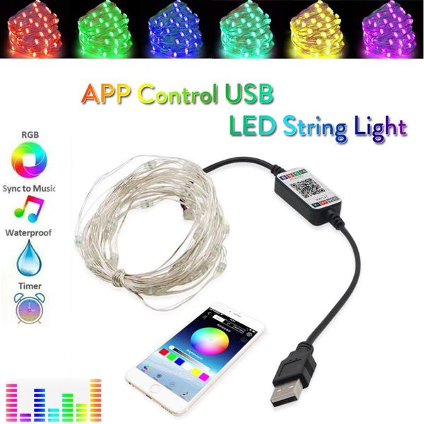 

app control led string fairy lights usb powered 10m 20m rgb strip flexible twinkle light waterproof for xmas party decoration