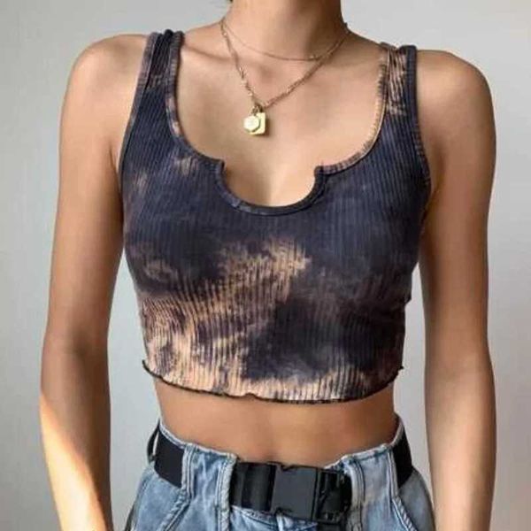 

women's vest straps 2021 summer ins u-ne short tie dyed suspender top, White