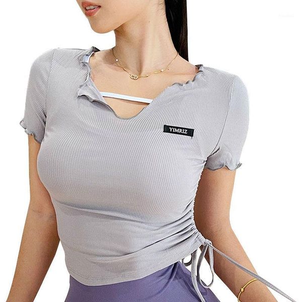 

yoga outfit quick dry shirt women fitness short sleeve crop workout gym clothes sportswear running t-shirts