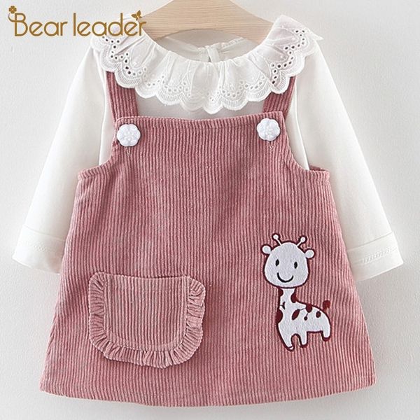 

bear leader baby girl dress set t-shirt cartoon giraffe dress baby girl princess clothes girls long sleeve 2pcs suit 210317, Red;yellow