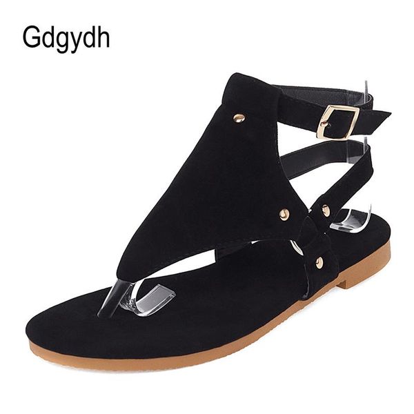 

sandals gdgydh 2021 cut-outs flock women flip flops outside hollow ankle strap buckles female flat heels drop, Black