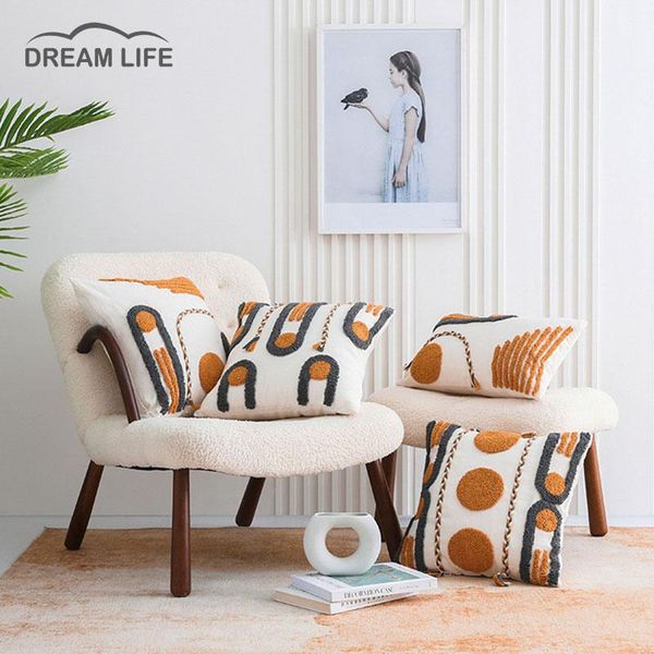 

pillow case brown grey geometric embroidery boho cushion cover tassels home decor 45x45cm /30x5cm sofa livingroom pillowcase