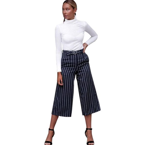 

women's pants & capris 2021 european and american style casual high waist stripe loose cropped wide leg female, Black;white