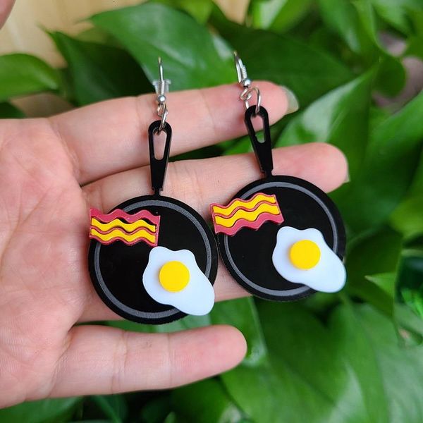 

dangle & chandelier innovative frying eggs and steak cut black earrings big fashion jewelry drop punk gifts style earring brincos pendientes, Silver