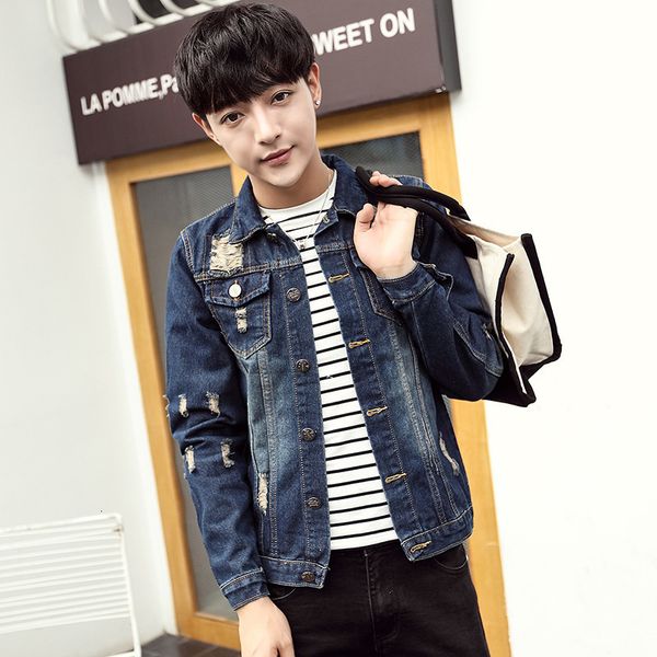 

trendy men's new slim fit jeans jacket in autumn and winter, Black;brown