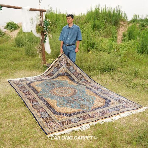 

carpets 6'x9' sky blue handmade silk home el carpet turkey rug (zqg367a)