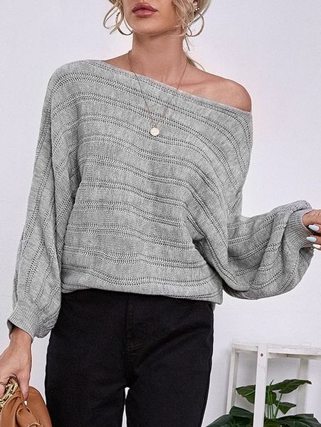 

solid batwing sleeve sweater g5bq#, White
