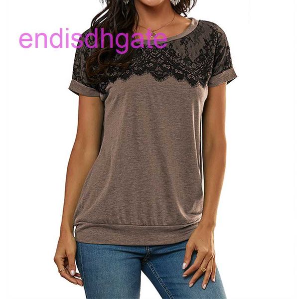 

factorym5bfround 2021 women's spring and summer new neck short sleeve lace t-shirt, Black;brown