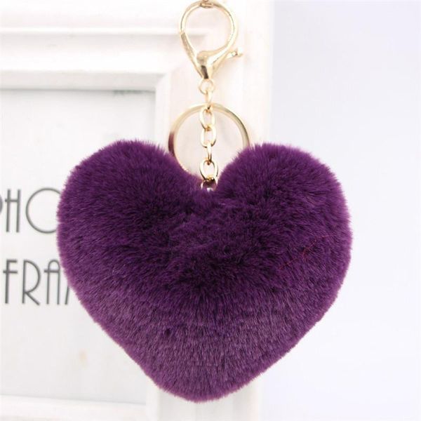 

charm heart fluffy keychain for women cute pompom faux rabbit fur keyring girls bag handbangs car key fobs jewelry party gift, Slivery;golden