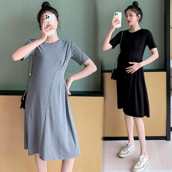 

maternity dresses 1015# summer fashion thin cotton dress slim waist patchwork a line clothes for pregnant women elegant pregnancy, White