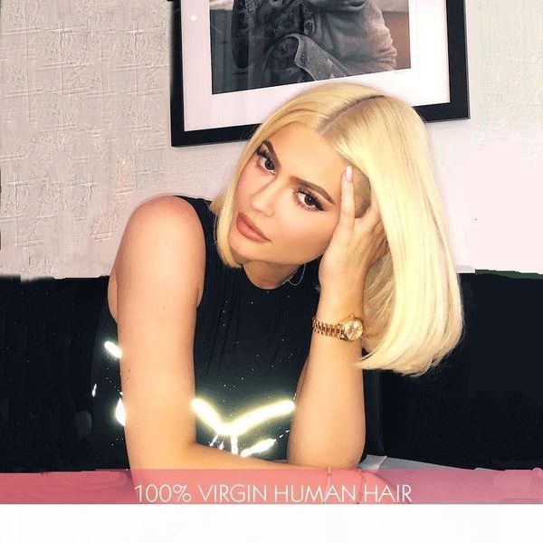 

613 blonde full lace wig human hair straight virgin brazilian pre plucked glueless blonde 613 lace front wigs short bob, Black;brown