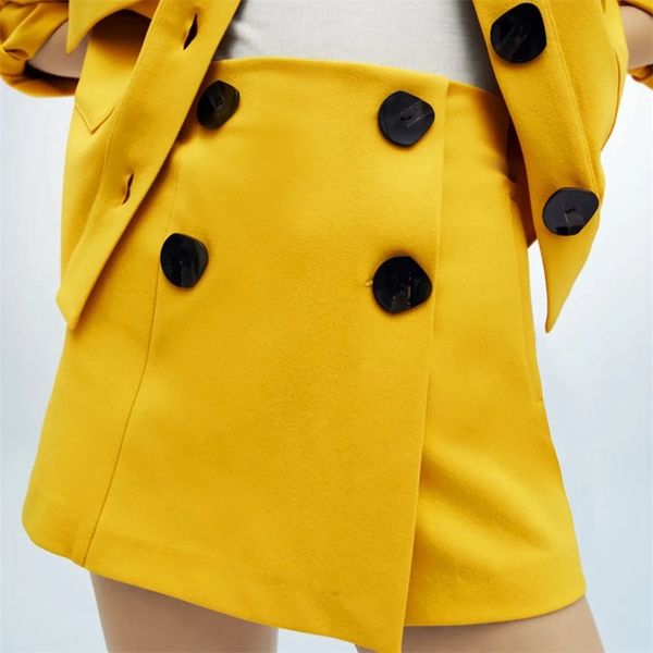 

spring style yellow fashion women's clothing button decoration casual bermuda shorts skirt 210531, Black