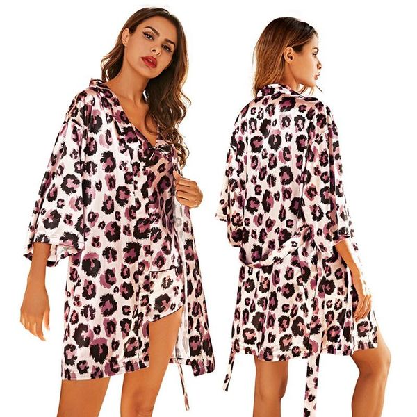 

ladies silk pajamas sets women leopard print sleepwear three-piece suit strap pants suit home wear summer nightgown s-xl, Black;red