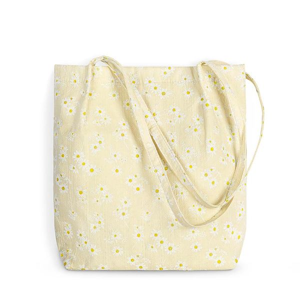 

daisy print women canvas shoulder bag 3d flower coth handbag casual tote students literary books bag eco shopping bags for girls