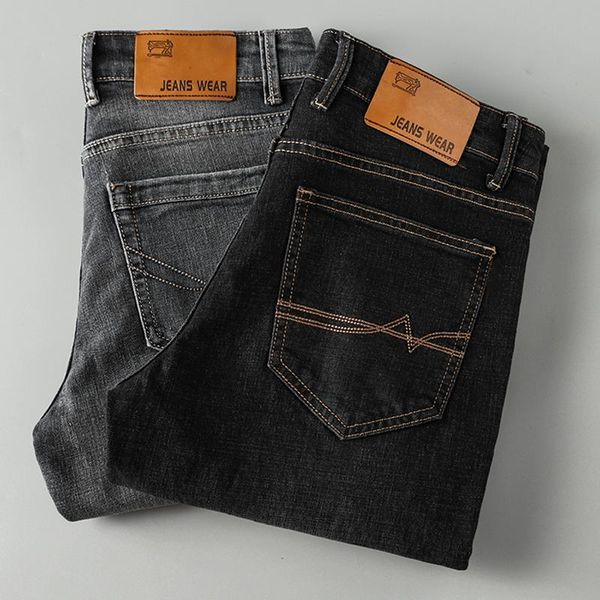 

men's jeans autumn/winter brand plus size loose straight stretch oversized denim trousers male classic business casual pants, Blue