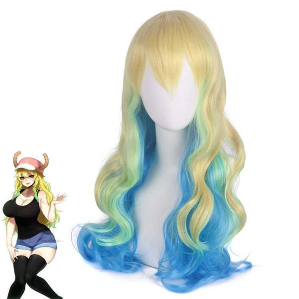 

master shengda xiaolin's dragon maid sister shaking dragon lukoa cosplay wig three color gradual change long curly hair, Black