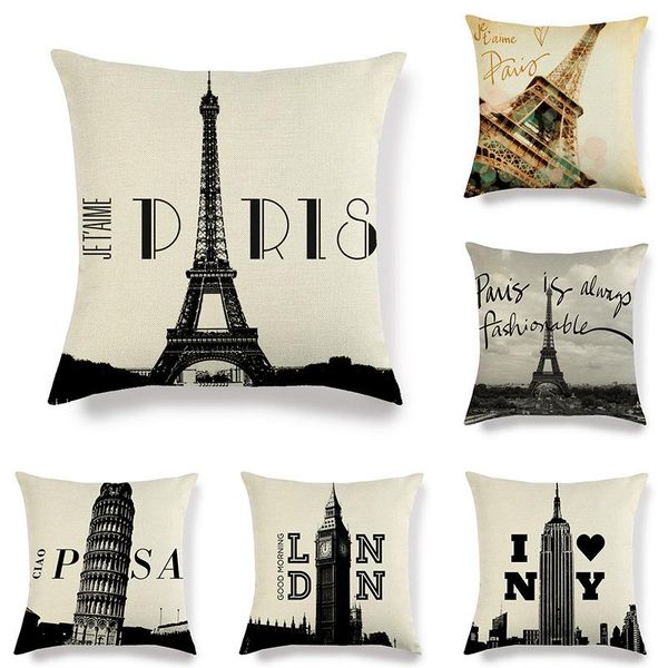 

cute vintage paris one side print cushion cover linen pillow cover for home sofa seat throw covers decorative 45x45cm