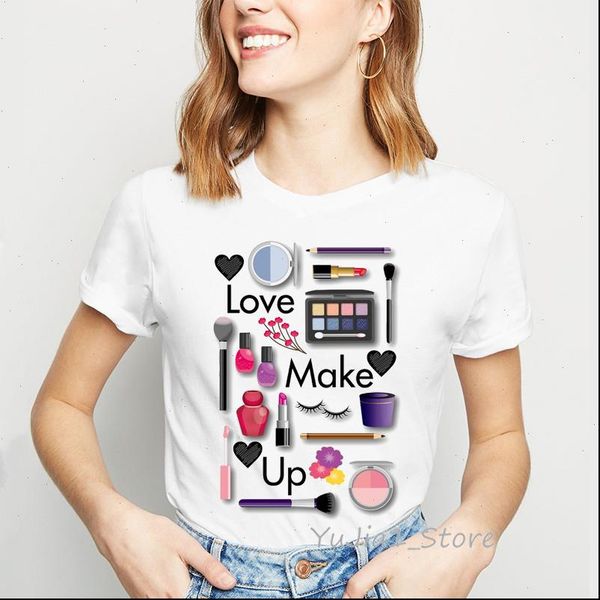 

women 3d print make up fashion cute summer fashion tshirts girls clothes ladies graphic female tee t shirt, White
