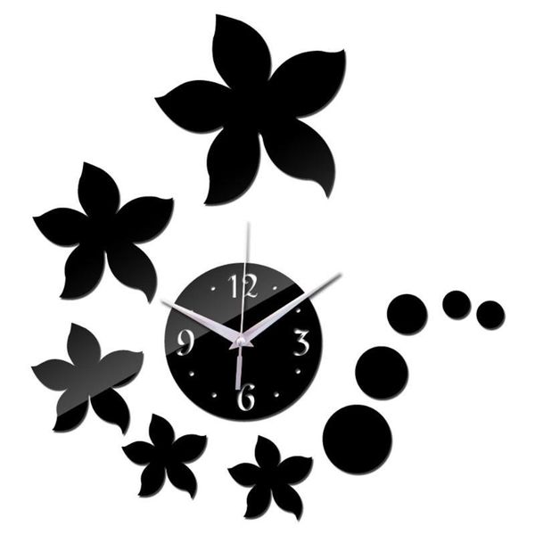 

wall stickers flower shaped mosaic mirror clock paste background crystal study
