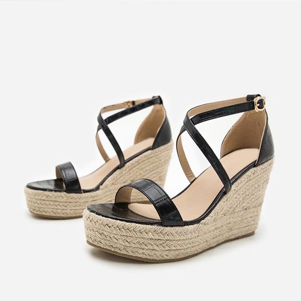 

sandals women wedges ladies platform shoes summer cross buckle strap fashion high heels woman pumps peep toe female 2021, Black