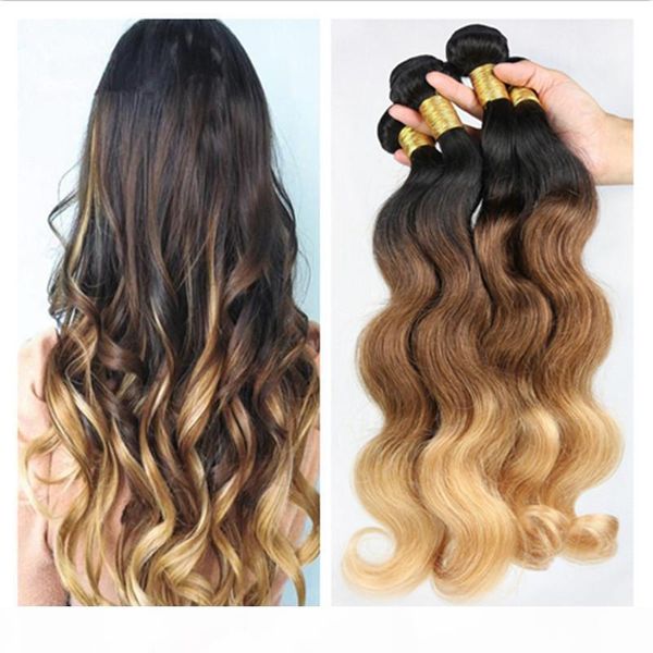 

malaysian body wave 3tone ombre human hair weaves #1b 4 27 honey blonde ombre 4bundles virgin malaysian ombre human hair extensions 4pcs lot, Black