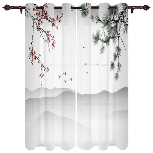 

translucent curtains plum blossom branch ink valance window curtains living room bedroom