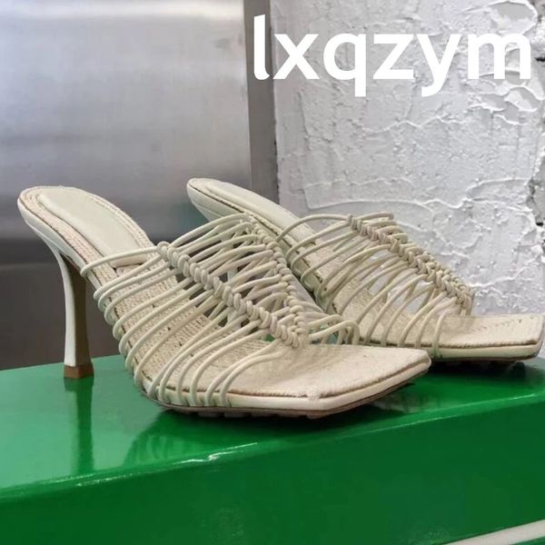 

summer sell square open toe slippers sandals shoes slim high heel runway openwork brand mules beach mujer 60% off store online, Black