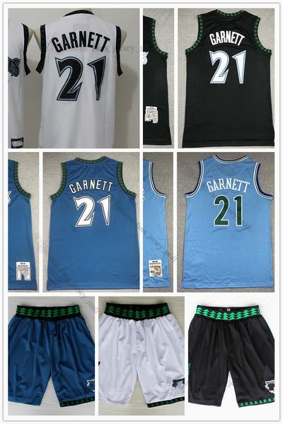 

retro mitchell ness jersey basketball kevin 21 garnett stitched shorts white black blue 95-96, Black;red