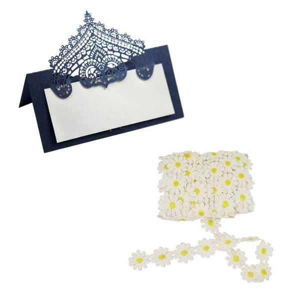 

100pcs table place cards with white inserts crown tent cards & 1 pcs 5 yards decorating lace embroidered trim ribbons