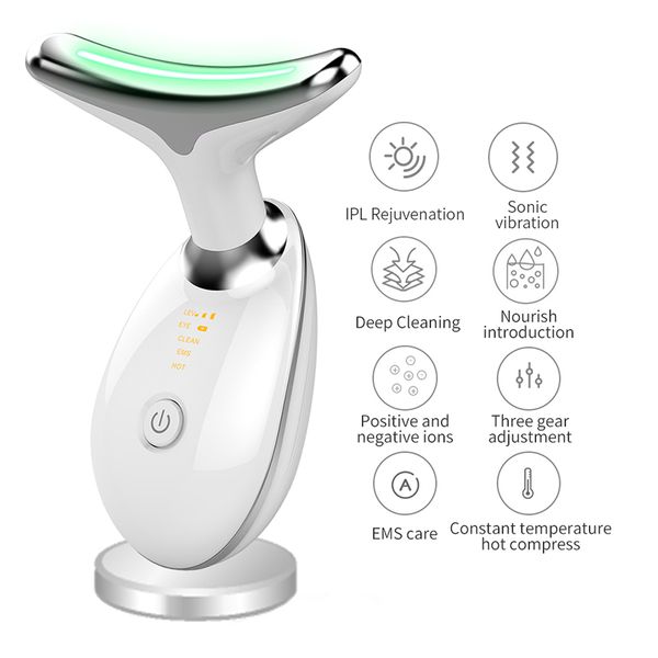 

led pn therapy neck massager face lifting tool heating skin tighten reduce double chin anti-wrinkle beauty devicescouts