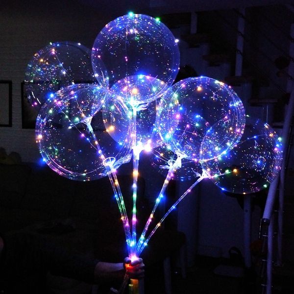 Neue LED-Leuchten Luftballons Nachtbeleuchtung Bobo Ball Mehrfarbige Dekoration Ballon Hochzeit Dekorative helle leichtere Luftballons mit Stock DH9076