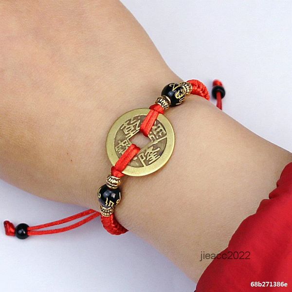 

braided bracelet hand woven red rope women in year their birth. real qianlong emperors coin lucky, Golden;silver