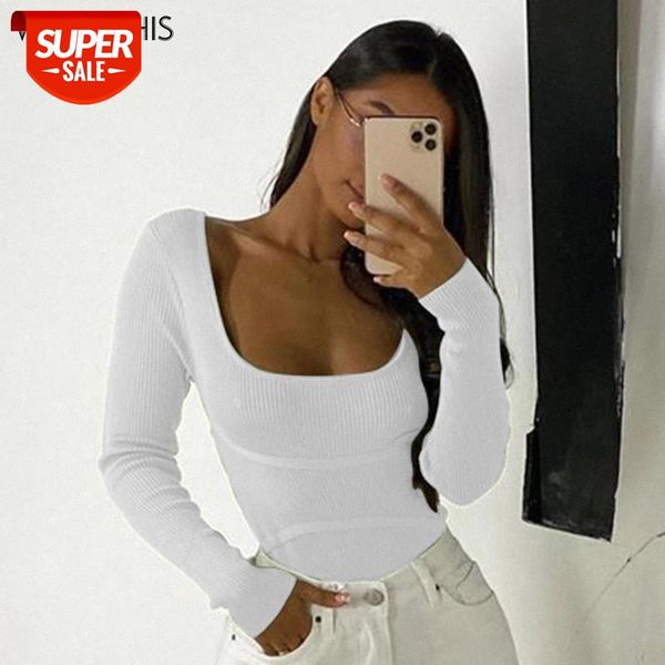 

WannaThis Skinny Square Collar Long Sleeve Playsuit Women Sexy Patchwork Autumn Bodycon Casual Fashion Romper Solid Color 2020 #267p, White