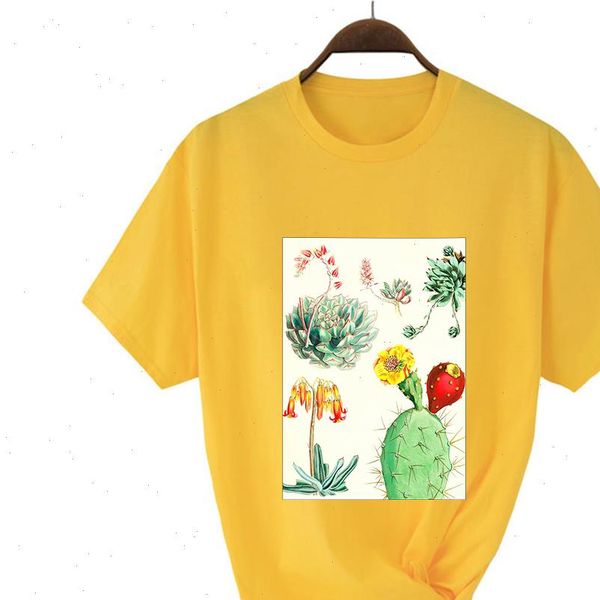 

yellow new t shirt summer cactus succulent plant graphic womens shirt aesthetic casual breathable o neck oversize tshirt, White