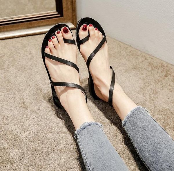 

sandals solid concise flat with slides women summer sewing outside beach slip-on ladies shoes rubber shallow woman, Black