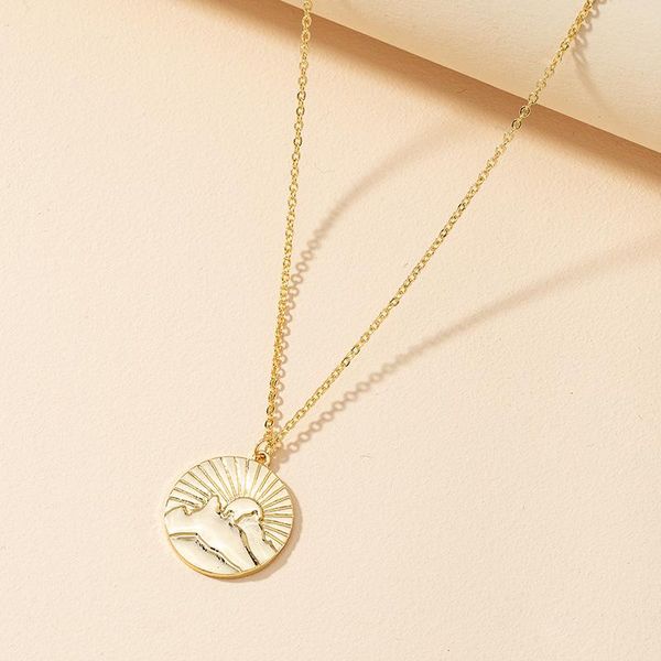 

pendant necklaces gsold trendy sunrise sunset round necklace hand carved creative design fashion women girl daily party jewelry gifts, Silver