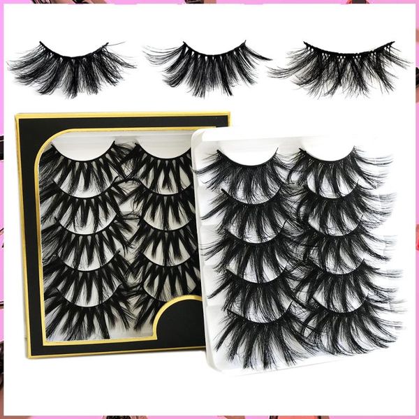 

false eyelashes 5 pairs 6d faux 25mm mink hair lashes bulk vendor wispy natural soft fake extension makeup wholesale