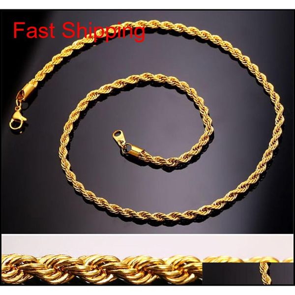 

18k real gold plated stainless steel rope chain necklace for men gold chains fa jllhti dh_garden, Silver