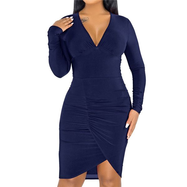 

women long sleeve deep v neck jumper dress ladies winter bodycon slim short mini a-line pleated dress club dresses, Black;gray