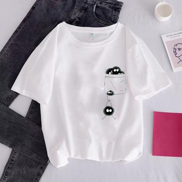 

2021 new anime shirts short-sleeve harajuku female t-shirt spirited away printed casual vintage women's t shirts tees, White