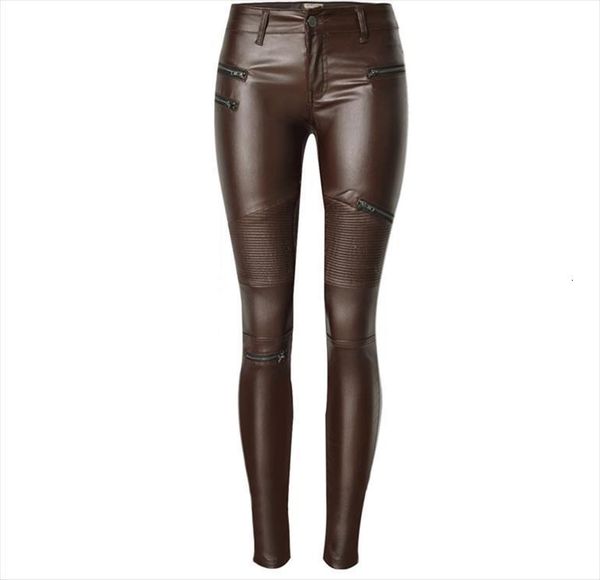 

brown coated skinny stretch low womens jean waist pants motorcycle biker multi zipper punk faux pu leather pencil, Blue