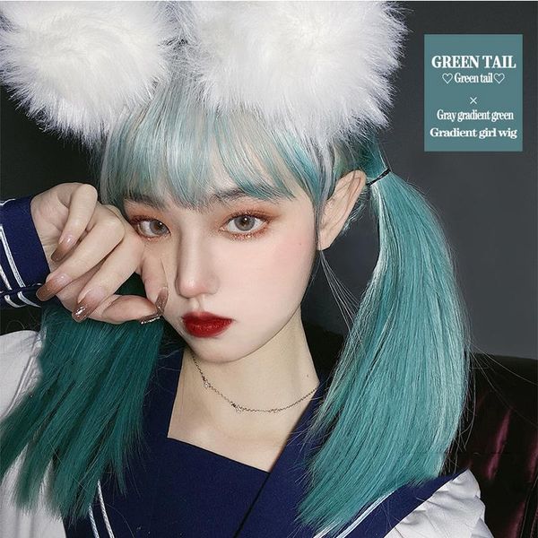 

synthetic wigs lupu green lolita for women long straight cosplay with bangs high temperture fiber party helloween, Black