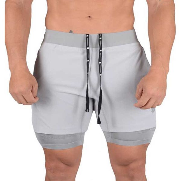 

summer breathable shorts men's gym fitness bodybuilding training quick-drying shorts men's jogging running sports 2-in-1 shorts p0, White;black