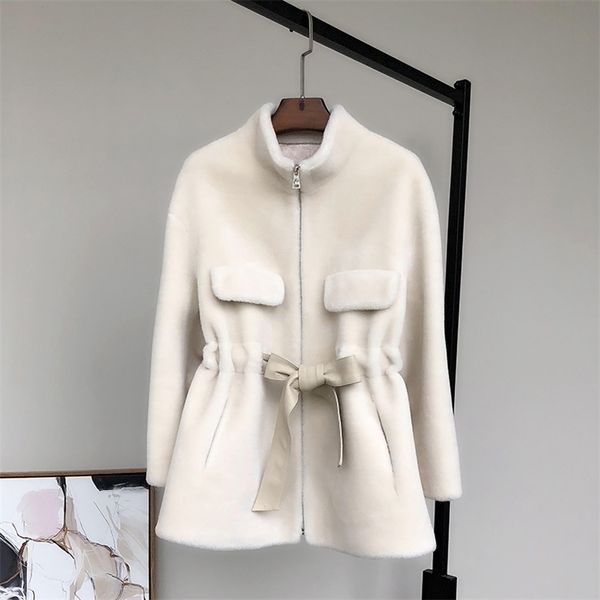

nerazzurri zip up ladies teddy jacket stand collar sashes winter fake fur coat women faux shearling jacket women fashion 211110, Black