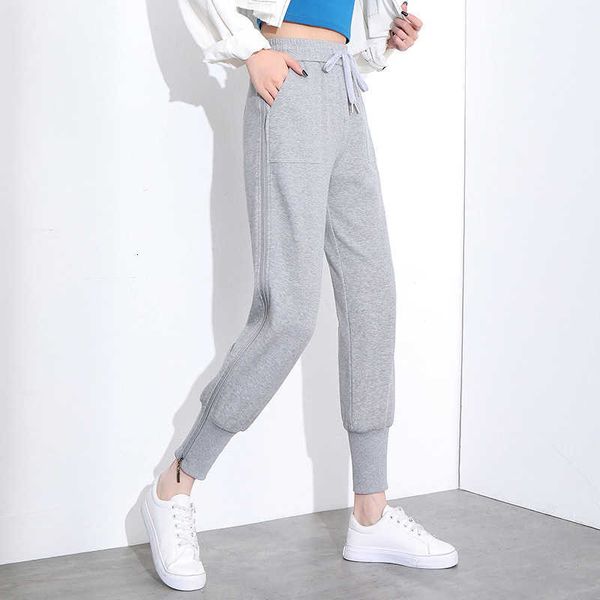 

women's pants & capris spring high waist fleece pencil solid drawstring thick trousers casual cotton stacked sweatpants femme msyk, Black;white